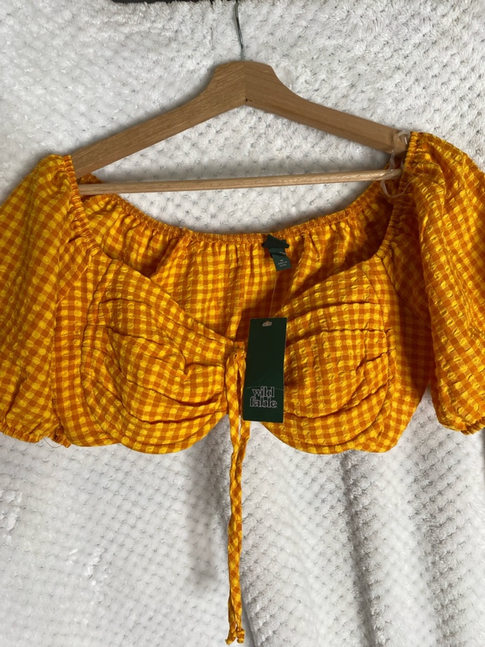 wild fable orange Gingham Puff Sleeve Crop Top